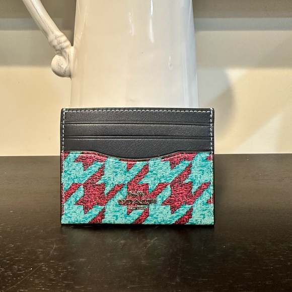 Coach Slim Id Card Case With Houndstooth Print - Picture 1 of 9